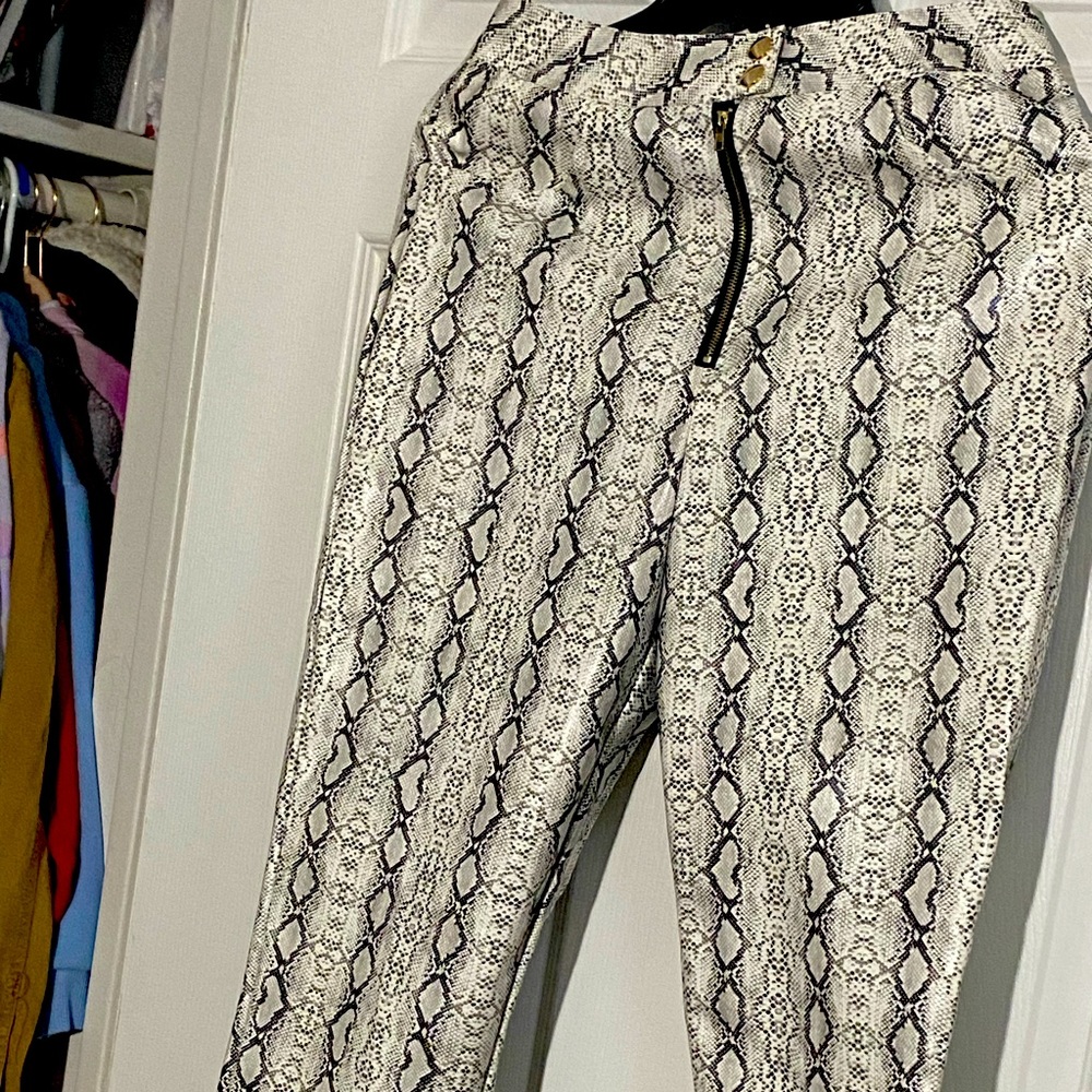 Leather snake pattern pants